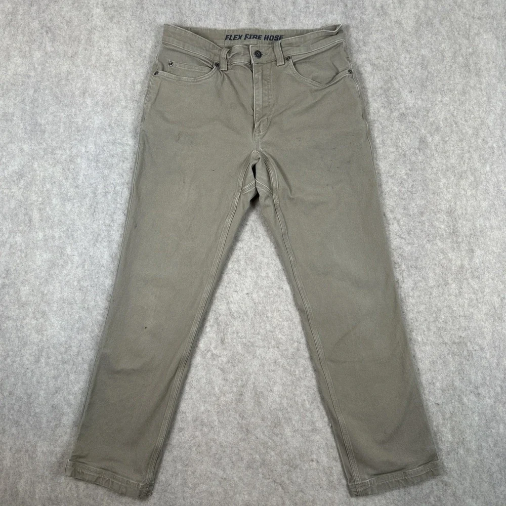 Duluth Trading Flex Fire Hose Pants Mens 32x30 Khaki Slim Fit Work Jeans